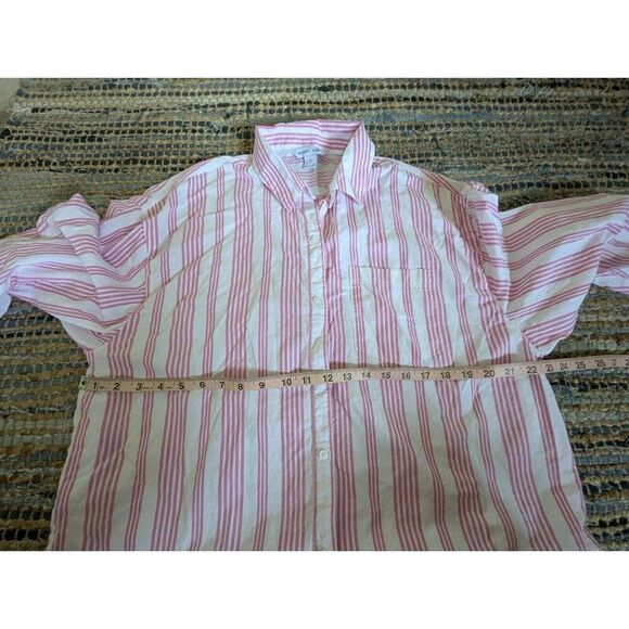 Pink White Striped 100% Cotton Long Sleeve M Button Up Visco Girl Preppy - Picture 4 of 5